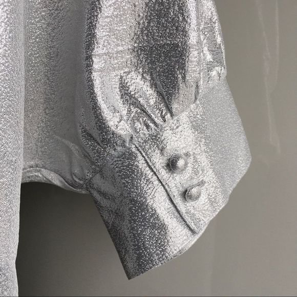 Anthropologie & Other Stories silver lamé short sleeve puff sleeve top size 4 - Picture 8 of 16